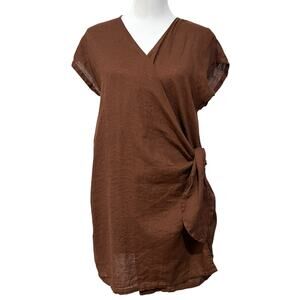 TAHARI Linen Blend Dress Mini Wrap Brown
Lightweight V-Neck Short Sleeve Size M